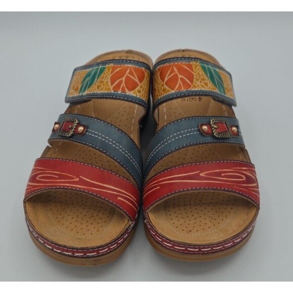 NWOB L'Artiste Spring Step Floral Multicolored Leather Wedge Sandal Size 40 US 9 - Picture 3 of 8